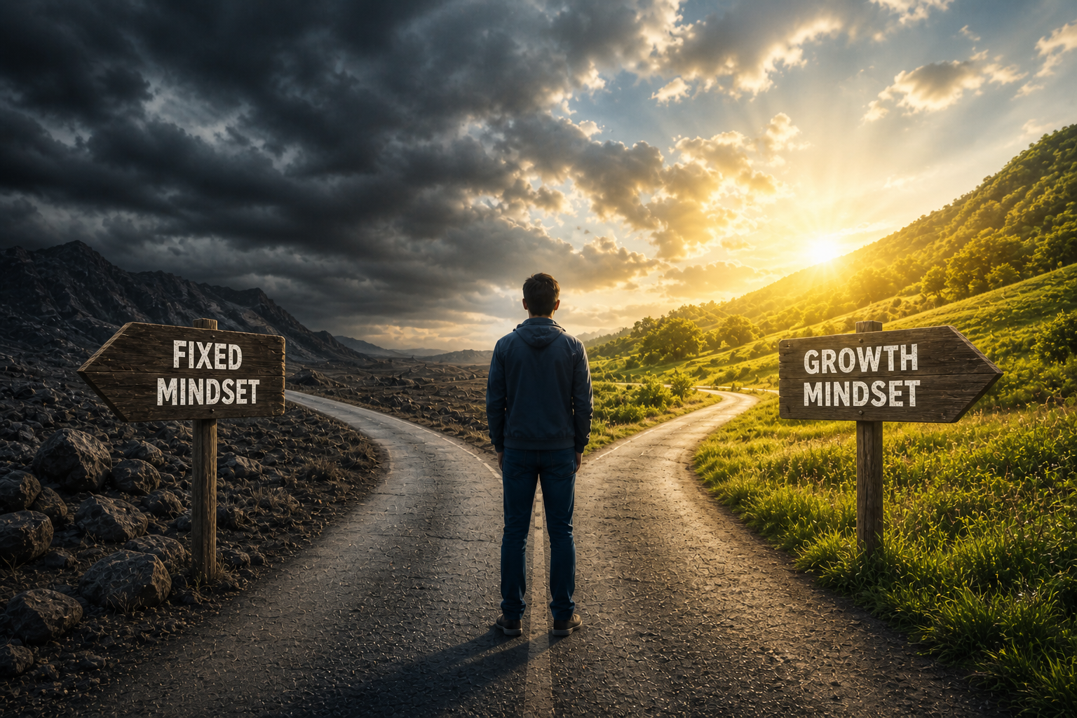 growth mindset vs fixed mindset concept illustration