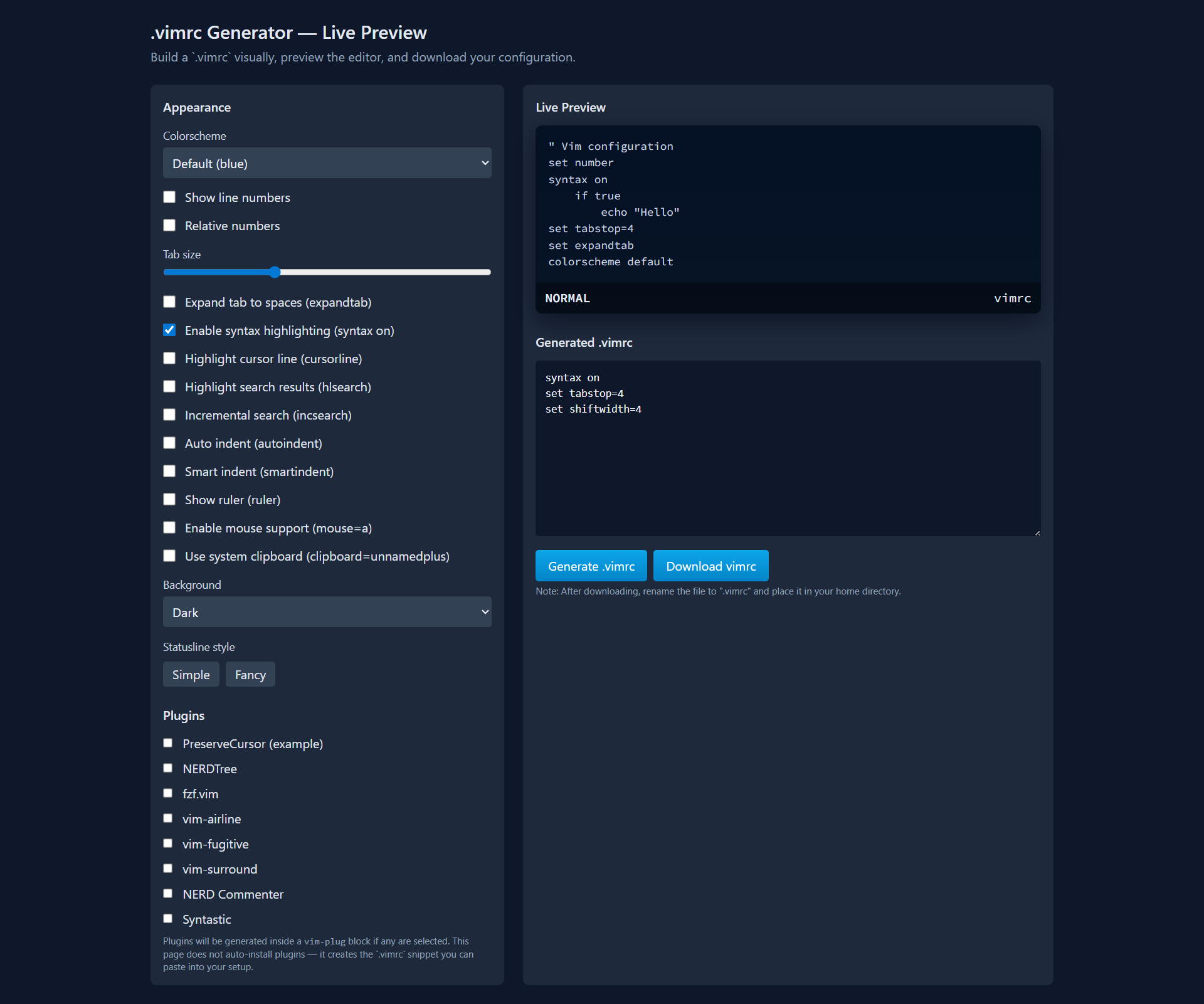 vimrc-generator